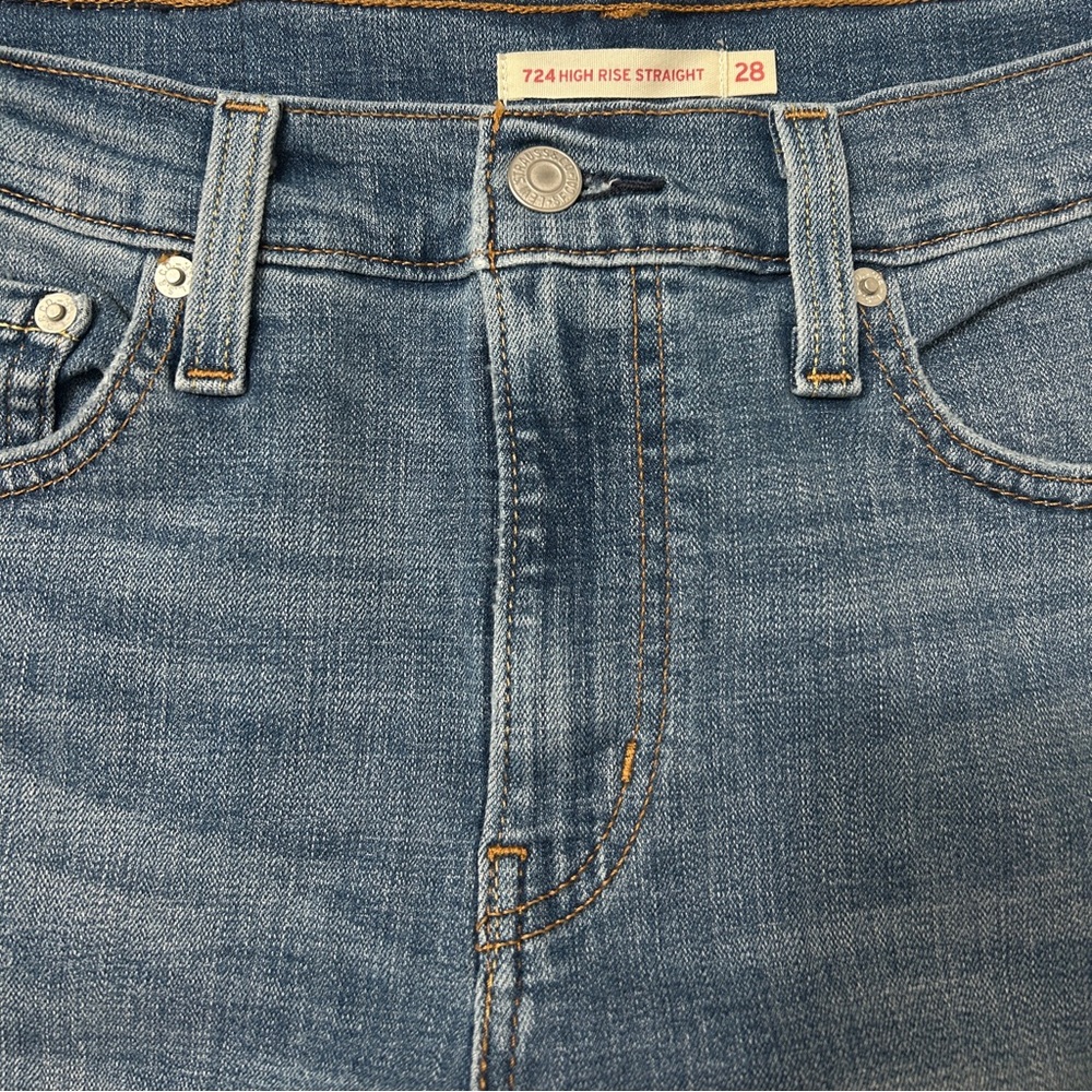 Levi 724 High Rise Straight Women’s Jeans, Wondrous Time Medium Blue Wash, 28x30 - Picture 6 of 7